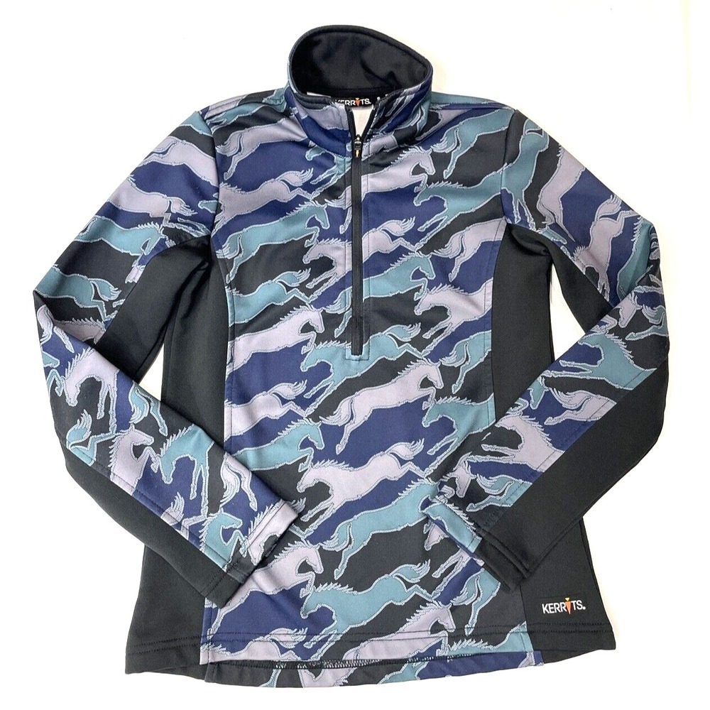 Kerrits Riding Top Pullover 1/2 Zip Horse Print Fleece Lined Equestrian Small